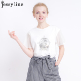 杰西莱jessy line2016夏装新款 杰茜莱正品网纱拼接卡通图案T恤女