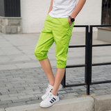 夏季潮短裤 韩版青少年学生七分裤 男士加大码7分裤荧光绿色橙色
