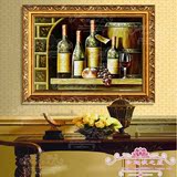 手绘油画家居客厅装饰画餐厅玄关壁画墙画欧式有框画红酒瓶V351