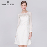 MORELINE沐兰2016春季新品修身显瘦白色气质优雅长袖连衣裙女