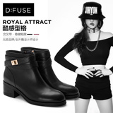 D：Fuse/迪芙斯秋新款牛皮圆头粗高跟金属短靴女鞋DF53115003