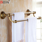正品复古卫浴五金浴室挂件全铜欧式卫生间仿古毛巾杆双杆毛巾挂杆