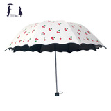 韩国晴雨伞折叠创意女可爱樱桃太阳伞黑胶防紫外线遮阳伞超强防晒