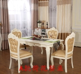 欧式餐桌椅组合实木软包椅子美式韩式法式田园象牙白一桌四椅包邮
