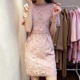 香港欧时力代购公司2016夏季新款A字裙蕾丝修身显瘦中长款连衣裙