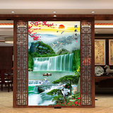 中式风景大型壁画 客厅卧室玄关走廊过道竖版背景墙壁纸 流水生财
