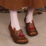 春夏季民族风复古手工真皮女鞋中跟高跟粗跟女式皮鞋时尚拼色单鞋
