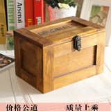 zakka杂货 复古 做旧 木质 实木 带锁大木箱子 首饰盒 收纳盒子