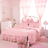 新款全棉韩版粉色公主花边床裙四件套纯棉蕾丝床罩六件套婚庆床品