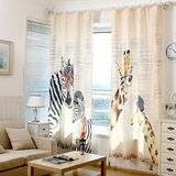 包邮长颈鹿和斑马日韩同步现代简约北欧风遮光门帘布艺窗帘成品