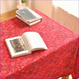 茶几书桌布家居日式方形盖布禅意棉麻桌布 复古怀旧红色扎染餐桌