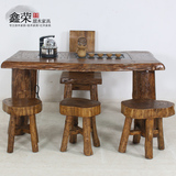 香樟木茶桌椅组合 实木仿古茶台 简约中式茶几 复古怀旧泡茶桌