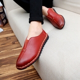 2016春季男款真皮红色皮鞋休闲鞋青年 韩版时尚个性一脚蹬男鞋子