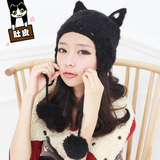 肚皮家 日本杂志款 毛线帽子 萌系猫耳朵帽子 冬季 女式针织帽 C3