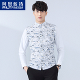 阿恩蓝拓2016春季长袖衬衣修身青年新款几何图案韩版男衬衫