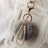 韩范7厘米可爱獭兔毛球时尚包包挂女包挂饰毛绒珍珠车钥匙扣挂件