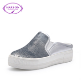 哈森/harson2016夏舒适女款平跟亮片圆头凉鞋包头后空女鞋HM67113