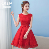 伴娘服2016夏季新款韩式显瘦短款礼服女红色宴会晚礼服小礼服短裙