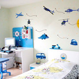 儿童房床头卡通汽车飞机墙贴幼儿园装饰贴卧室客厅背景可移除贴纸