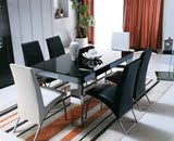 A1钢化玻璃餐桌椅组合现代简约伸缩小户型客厅饭桌长方形洽谈桌