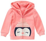 美国金BB原单粉色企鹅连帽开衫卫衣 2015冬季童装女童新款外套