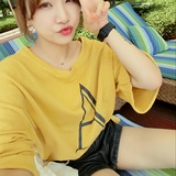 2016夏季新款韩版女装宽松显瘦A字母印花百搭中袖T恤圆领套头上衣