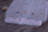 韩国复古安哥拉超长兔毛水貂绒粉色甜美重工钉珠宽松开衫孤品毛衣