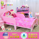迪士尼卡通加强型塑料儿童床带护栏女孩粉色公主单人小床加床垫