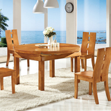 实木圆桌 橡木餐桌 可伸缩家用饭桌餐台餐厅家具 现代中式