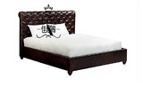 美式实木真牛皮双人床定做 1.8米时尚皮艺床新款简约真皮实木婚床