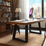 美式纯实木书桌餐桌复古原木电脑桌做旧会议桌洽谈桌办公桌工作台