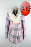 正品代购韩国女新款兔毛皮草拼接羊毛呢子大衣中长款外套风衣包邮
