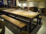 简约现代 LOFT风格全实木铁艺大长餐桌+长凳铁艺做旧桌椅整套
