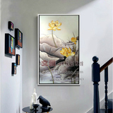 手绘油画客厅玄关装饰画竖版花卉油画过道走廊壁画欧式挂画荷花