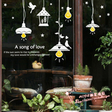 纸 墙壁贴画时尚创意贴小鸟吊灯 咖啡奶茶餐厅店铺玻璃橱窗装饰贴