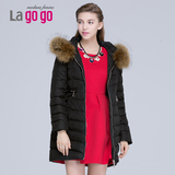 Lagogo冬季新款纯色带毛领宽松长袖羽绒服EDF453G501