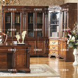 欧式手工实木雕花书橱柜 储物柜 美式乡村古典书柜转角组合书柜