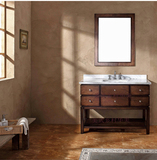 新款美式浴室柜橡木欧式组合柜大理石洗手柜仿古落地浴室柜卫生间