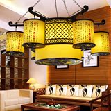 中式吊灯茶楼酒吧大堂会所客厅餐厅实木灯具 仿古羊皮大型6头吊灯