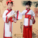 儿童古装青花瓷印花演出幼儿表演男女童汉服公主服装经典国学包邮