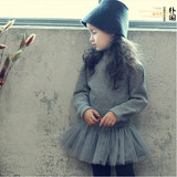 秋冬季新款童装 儿童女童品质网纱裙摆毛衣裙韩版公主针织衫