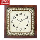 汉时钟表 实木挂钟客厅中式仿古时钟静音挂表现代方形石英钟HW95
