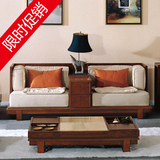 新中式沙发组合 现代简约布艺沙发榆木 小户型客厅实木沙发家具