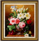 最新款DMC十字绣画客厅卧室竖版餐厅 花卉系列油画花瓶玫瑰百合