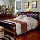 美式实木真皮床卧室家具欧式古典双人床新款公主床雪撬床高档婚床