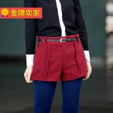 [F4295]2015 新品时尚 韩版女装 复古风千鸟格子英伦 毛呢短裤
