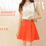 2016夏季女装韩版无袖连衣裙修身显瘦雪纺蕾丝短裙两件套套装裙子