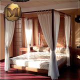 摩缇 东南亚风格实木家具槟榔色双人床实木架子床1.8米中式四柱床