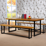 新滢 美式乡村铁木餐桌松木餐桌椅组合餐厅饭桌实木长方形办公桌