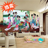 大型壁画客厅酒店电视沙发背景墙纸中式古典人物屏风十二金钗美女
